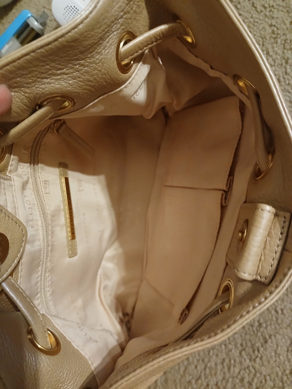 Elliott Lucca Beige Leather Shoulder Bag with Tassel and Gold Accents - Picture 5 of 5